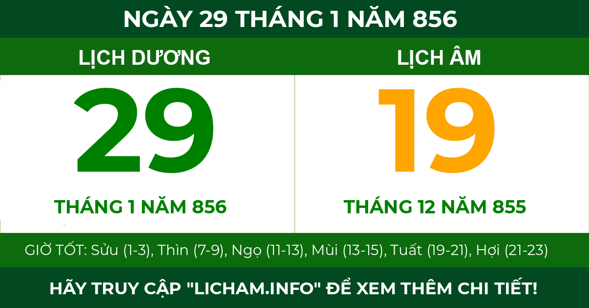 lịch âm ngày 29 tháng 1 năm 856