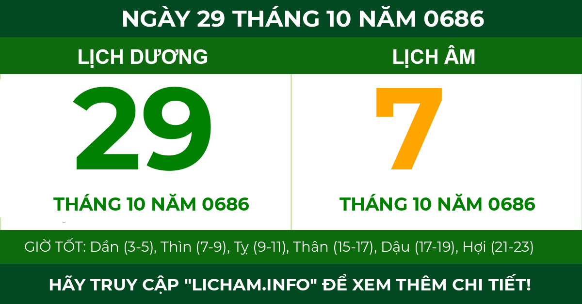 lịch âm ngày 29 tháng 10 năm 0686