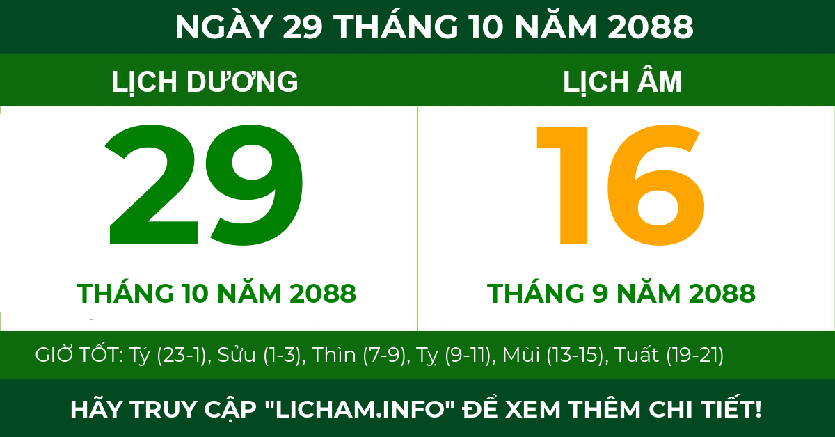 lịch âm ngày 29 tháng 10 năm 2088