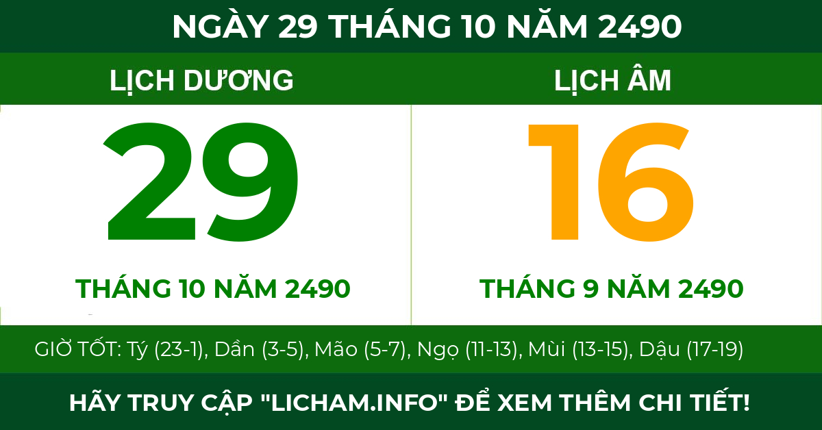 lịch âm ngày 29 tháng 10 năm 2490