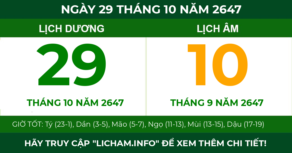 lịch âm ngày 29 tháng 10 năm 2647
