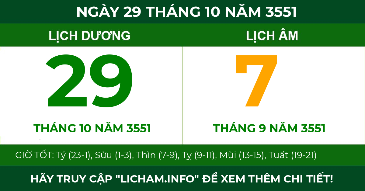 lịch âm ngày 29 tháng 10 năm 3551