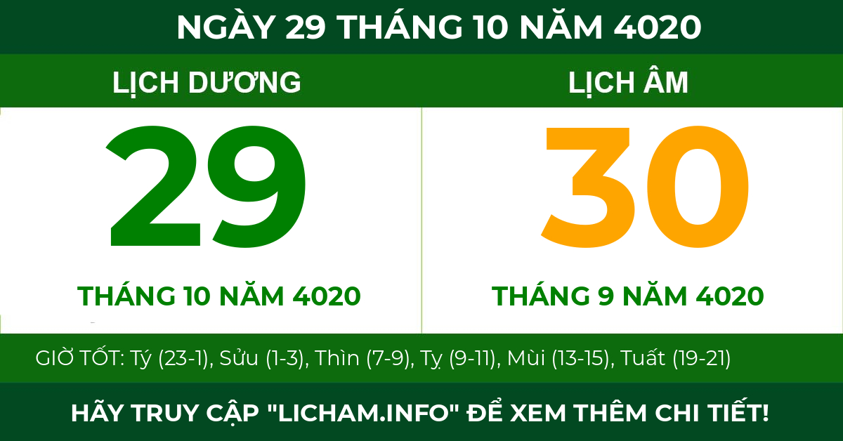 lịch âm ngày 29 tháng 10 năm 4020