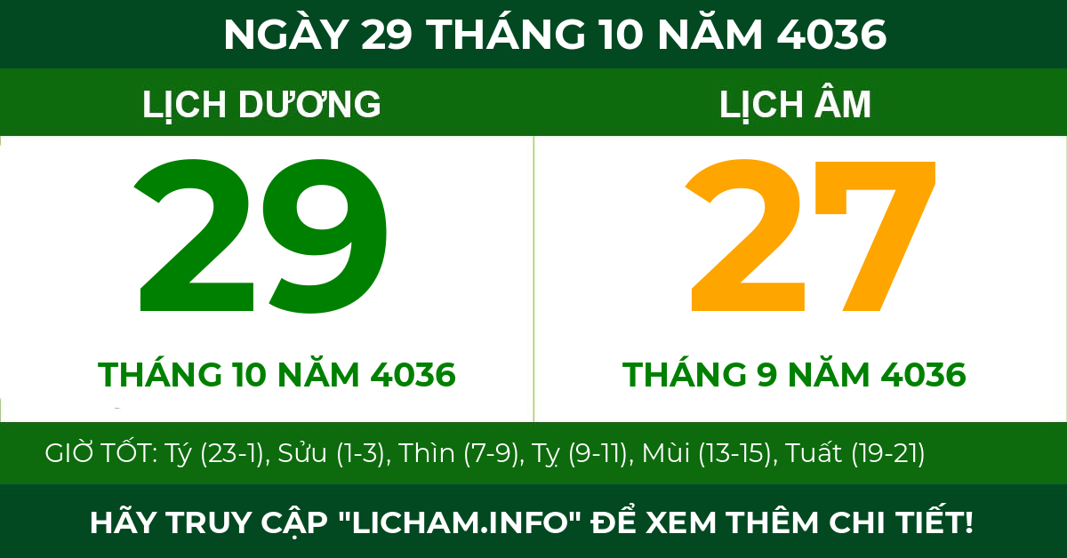 lịch âm ngày 29 tháng 10 năm 4036