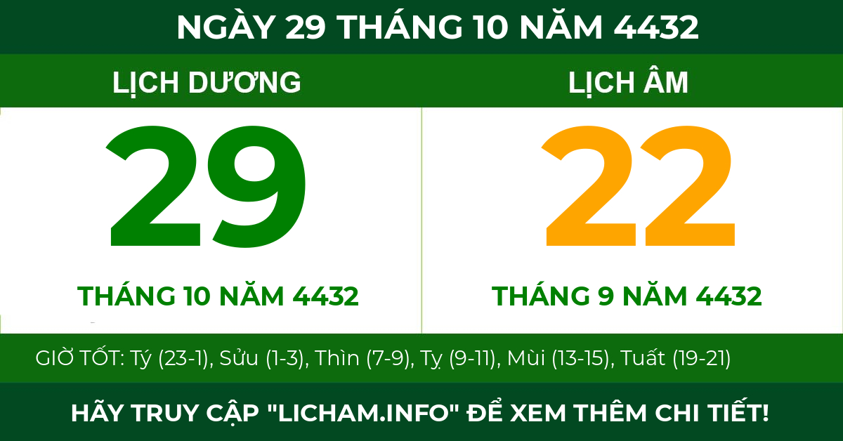lịch âm ngày 29 tháng 10 năm 4432