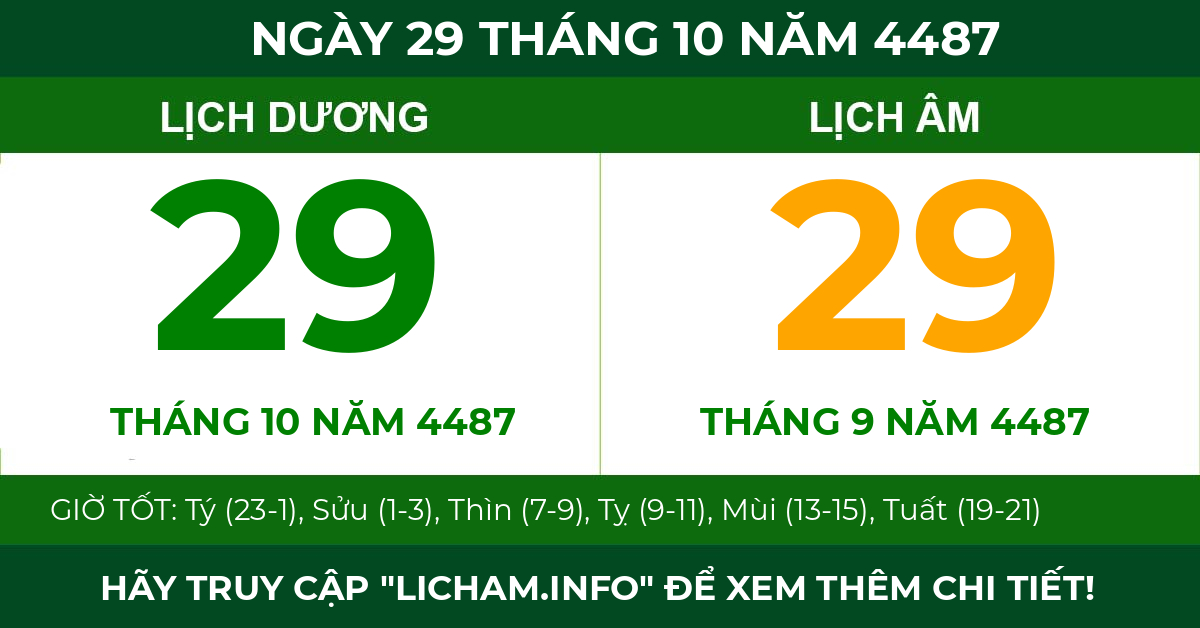 lịch âm ngày 29 tháng 10 năm 4487