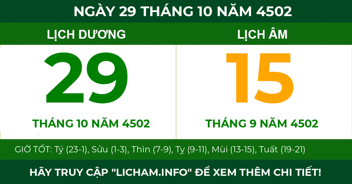 lịch âm ngày 29 tháng 10 năm 4502