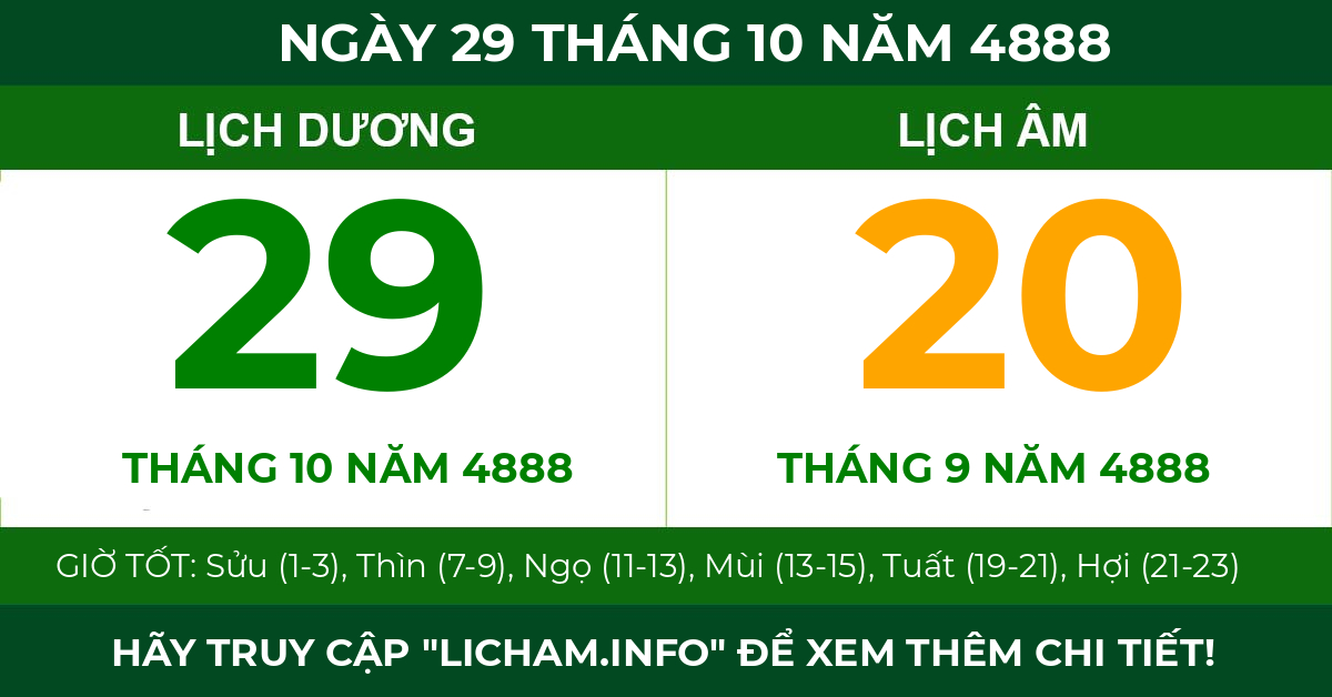 lịch âm ngày 29 tháng 10 năm 4888
