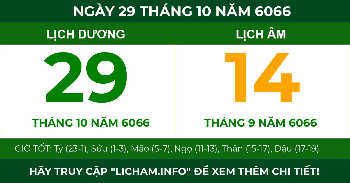 lịch âm ngày 29 tháng 10 năm 6066