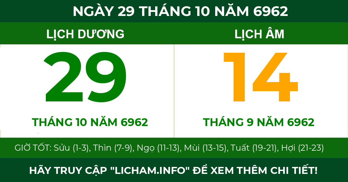 lịch âm ngày 29 tháng 10 năm 6962