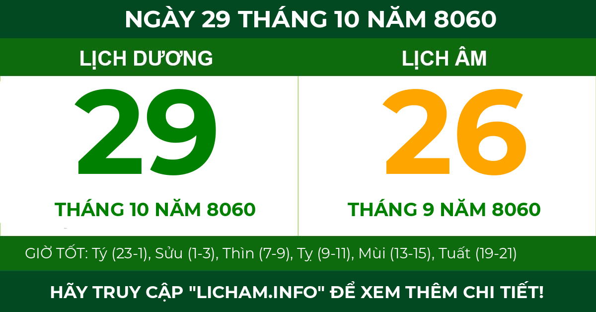 lịch âm ngày 29 tháng 10 năm 8060