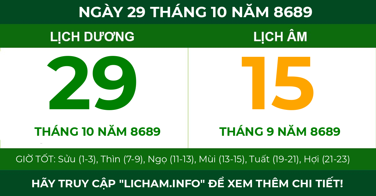 lịch âm ngày 29 tháng 10 năm 8689
