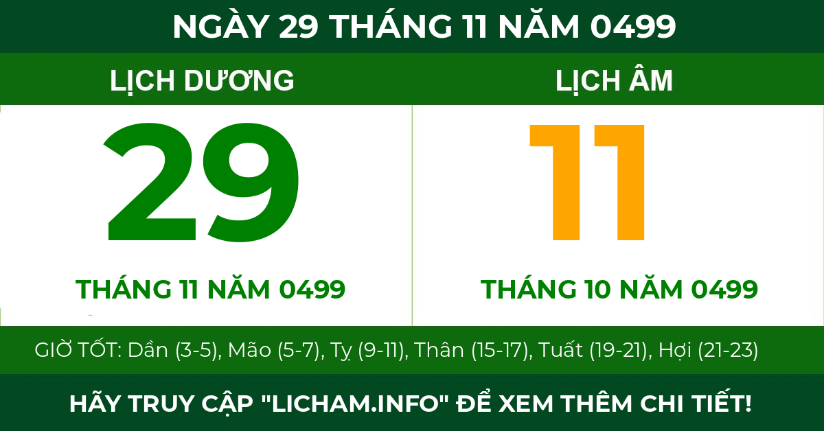 lịch âm ngày 29 tháng 11 năm 0499