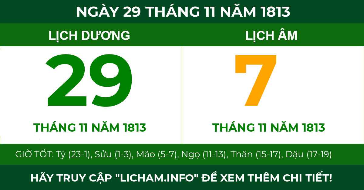 lịch âm ngày 29 tháng 11 năm 1813