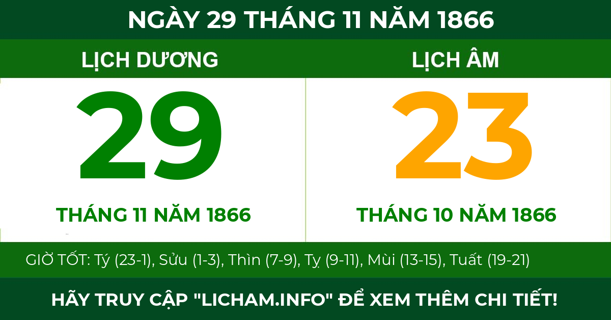 lịch âm ngày 29 tháng 11 năm 1866