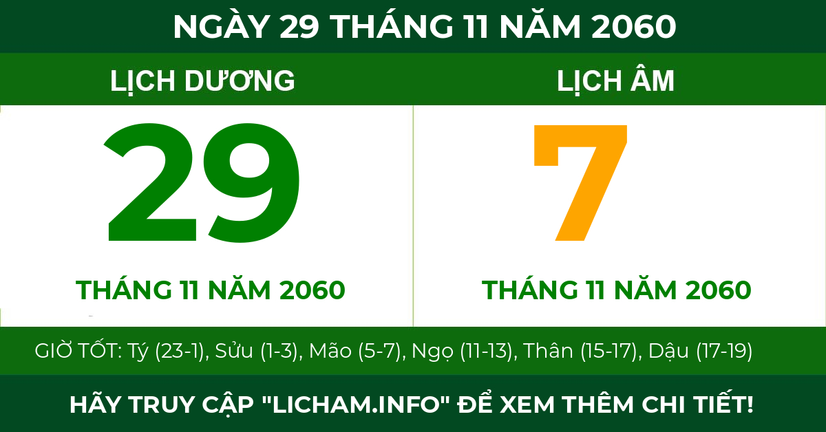 lịch âm ngày 29 tháng 11 năm 2060