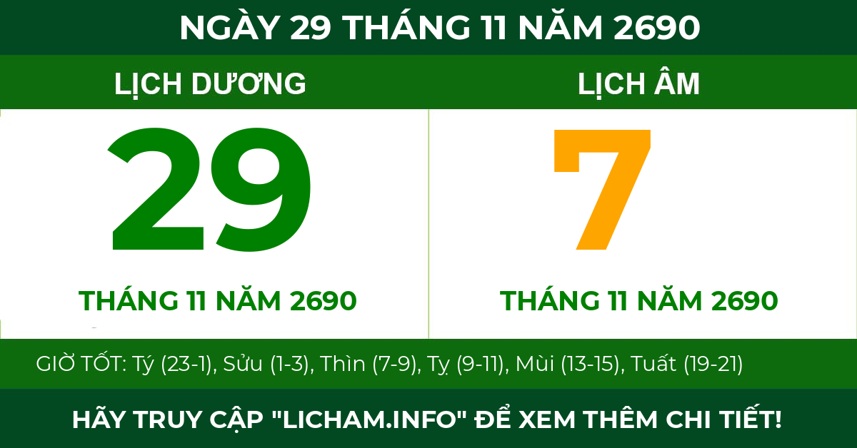lịch âm ngày 29 tháng 11 năm 2690