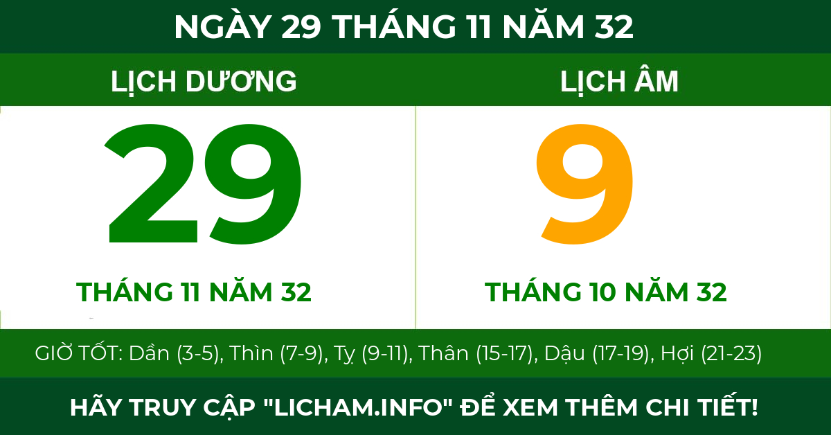 lịch âm ngày 29 tháng 11 năm 32