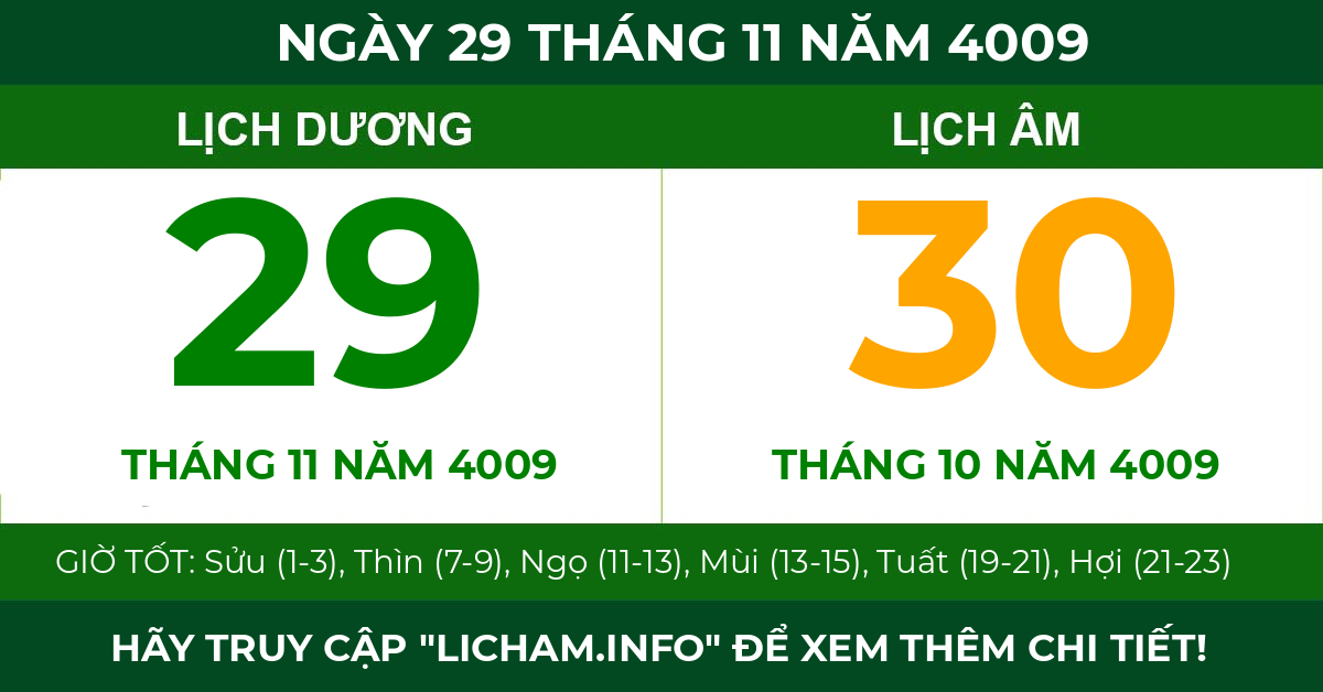 lịch âm ngày 29 tháng 11 năm 4009