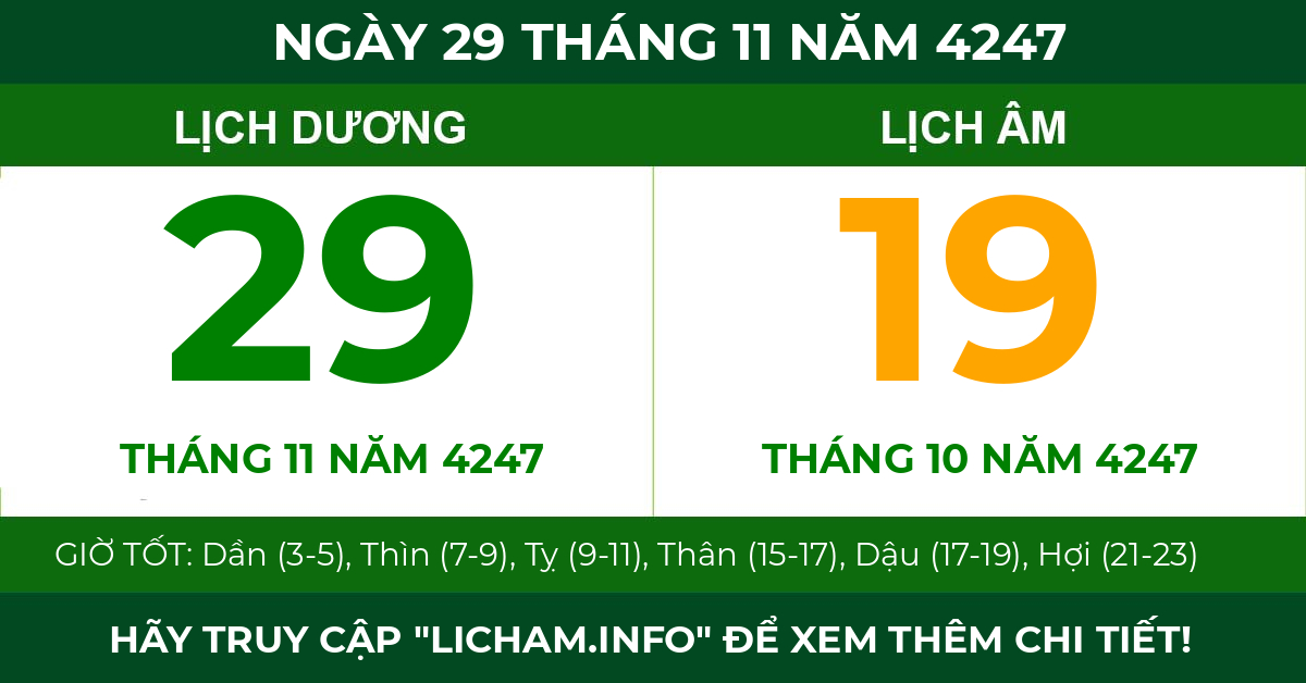 lịch âm ngày 29 tháng 11 năm 4247