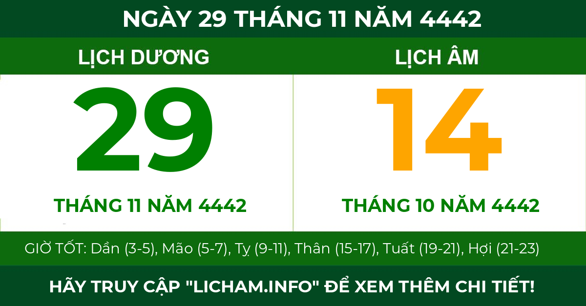 lịch âm ngày 29 tháng 11 năm 4442