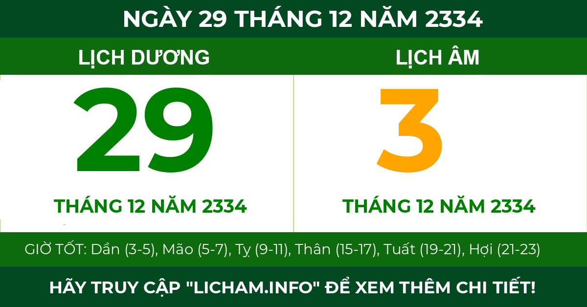lịch âm ngày 29 tháng 12 năm 2334