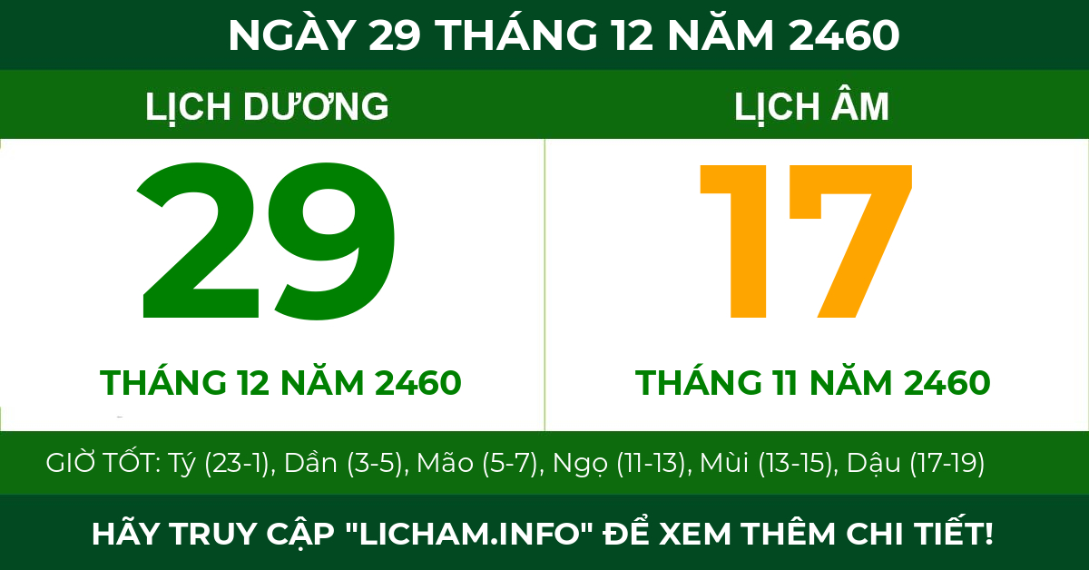 lịch âm ngày 29 tháng 12 năm 2460