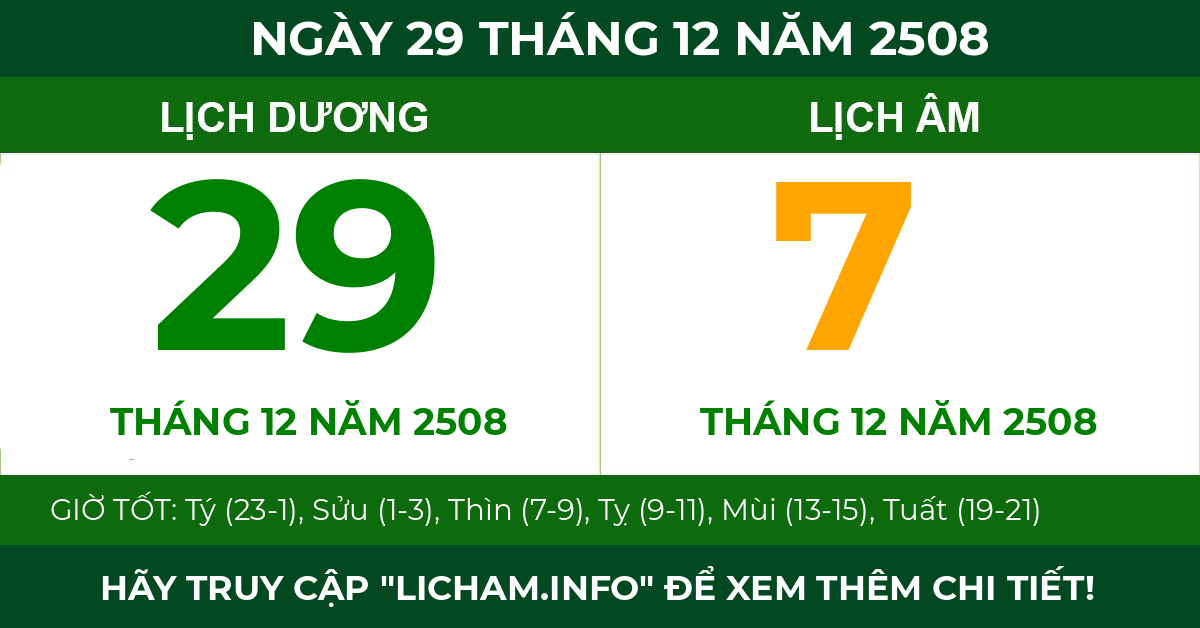 lịch âm ngày 29 tháng 12 năm 2508