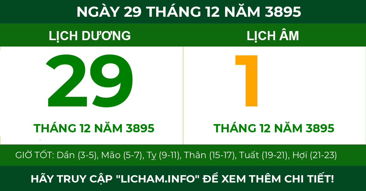 lịch âm ngày 29 tháng 12 năm 3895