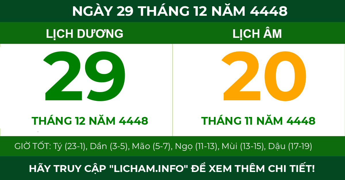 lịch âm ngày 29 tháng 12 năm 4448