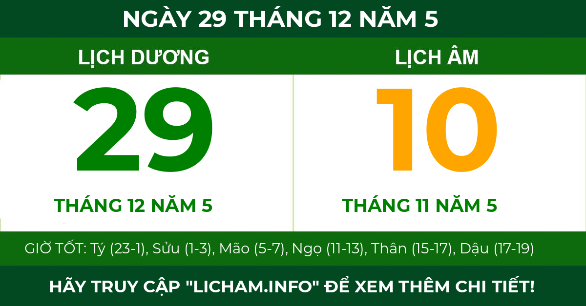 lịch âm ngày 29 tháng 12 năm 5