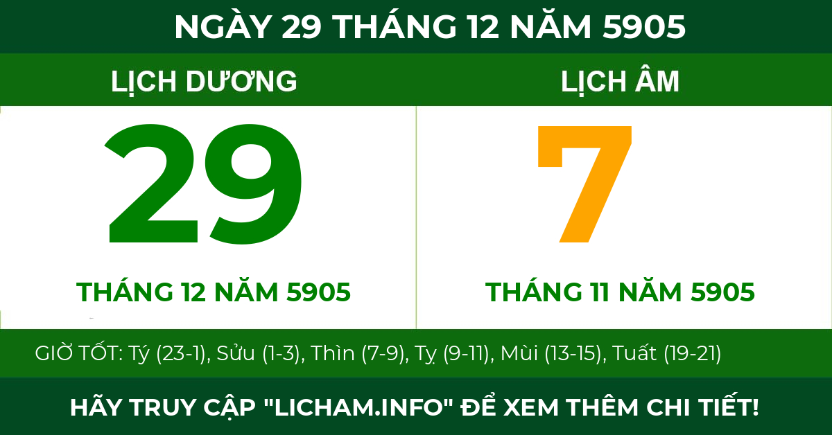 lịch âm ngày 29 tháng 12 năm 5905