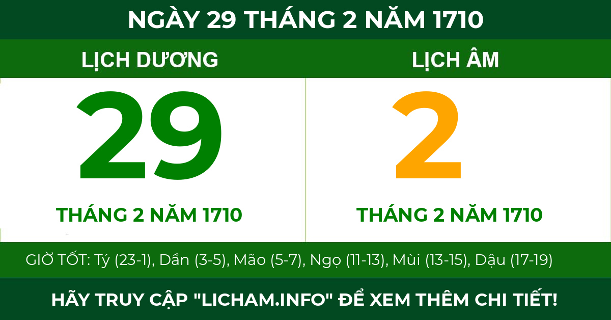 lịch âm ngày 29 tháng 2 năm 1710