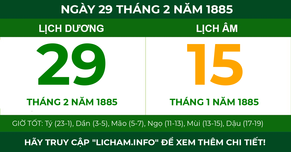 lịch âm ngày 29 tháng 2 năm 1885