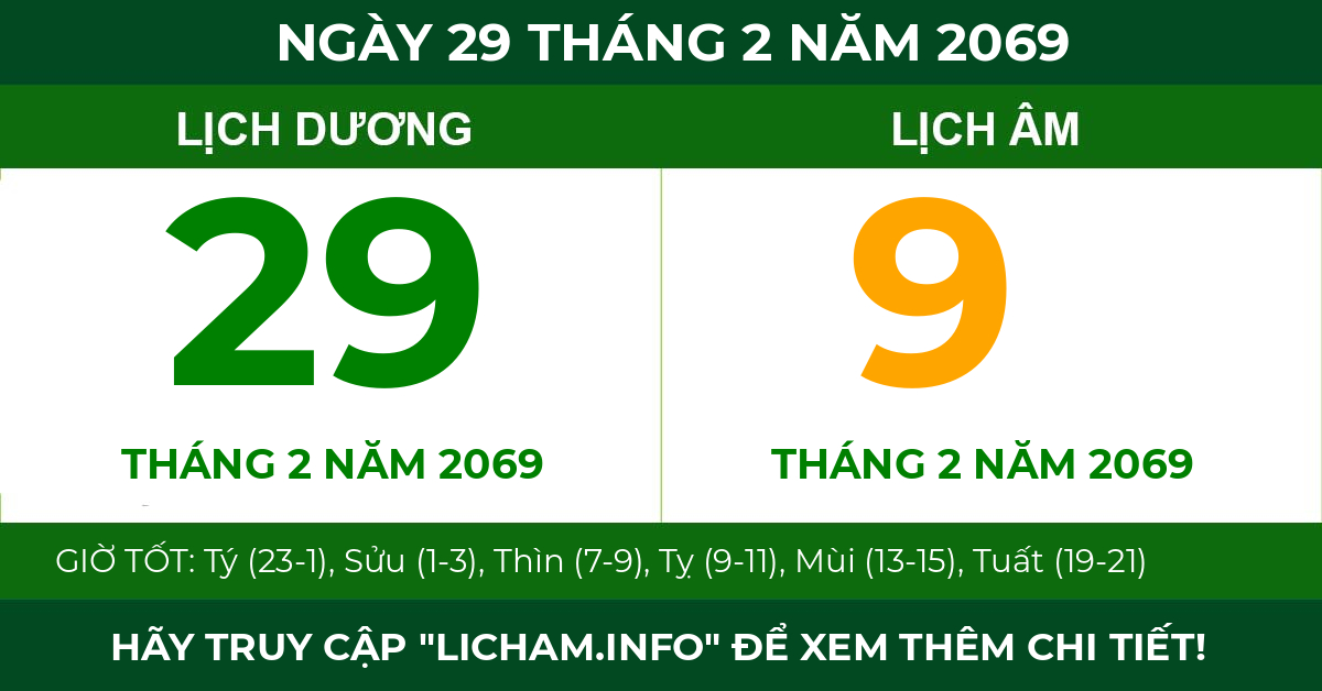 lịch âm ngày 29 tháng 2 năm 2069