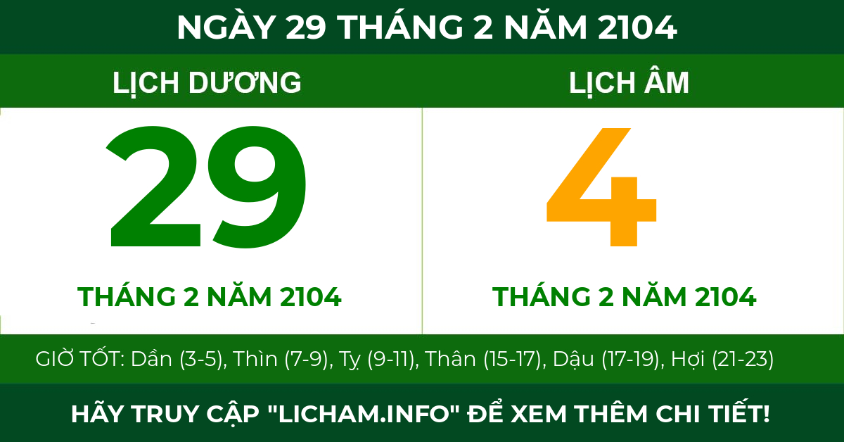 lịch âm ngày 29 tháng 2 năm 2104