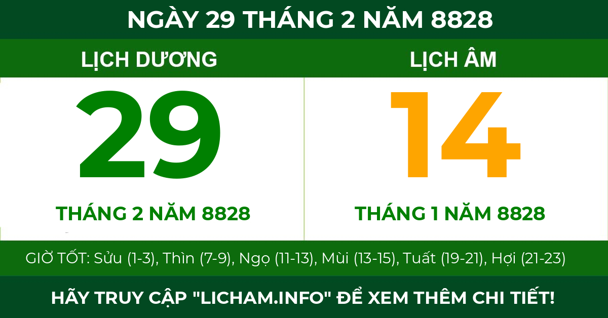 lịch âm ngày 29 tháng 2 năm 8828