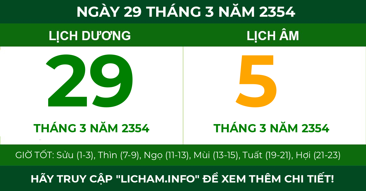 lịch âm ngày 29 tháng 3 năm 2354
