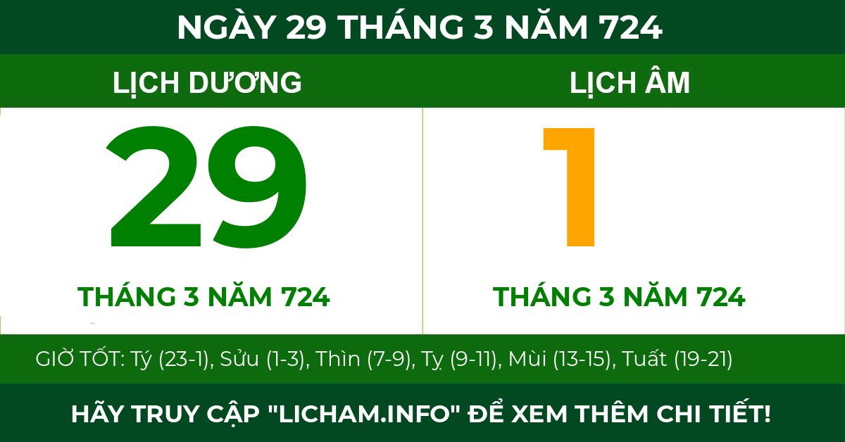 lịch âm ngày 29 tháng 3 năm 724