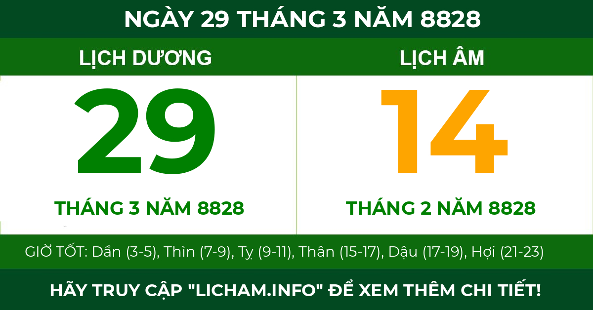 lịch âm ngày 29 tháng 3 năm 8828