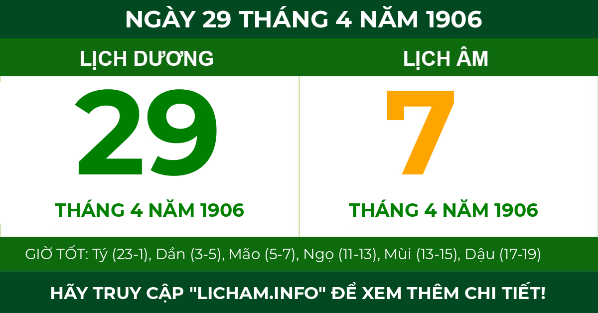 lịch âm ngày 29 tháng 4 năm 1906