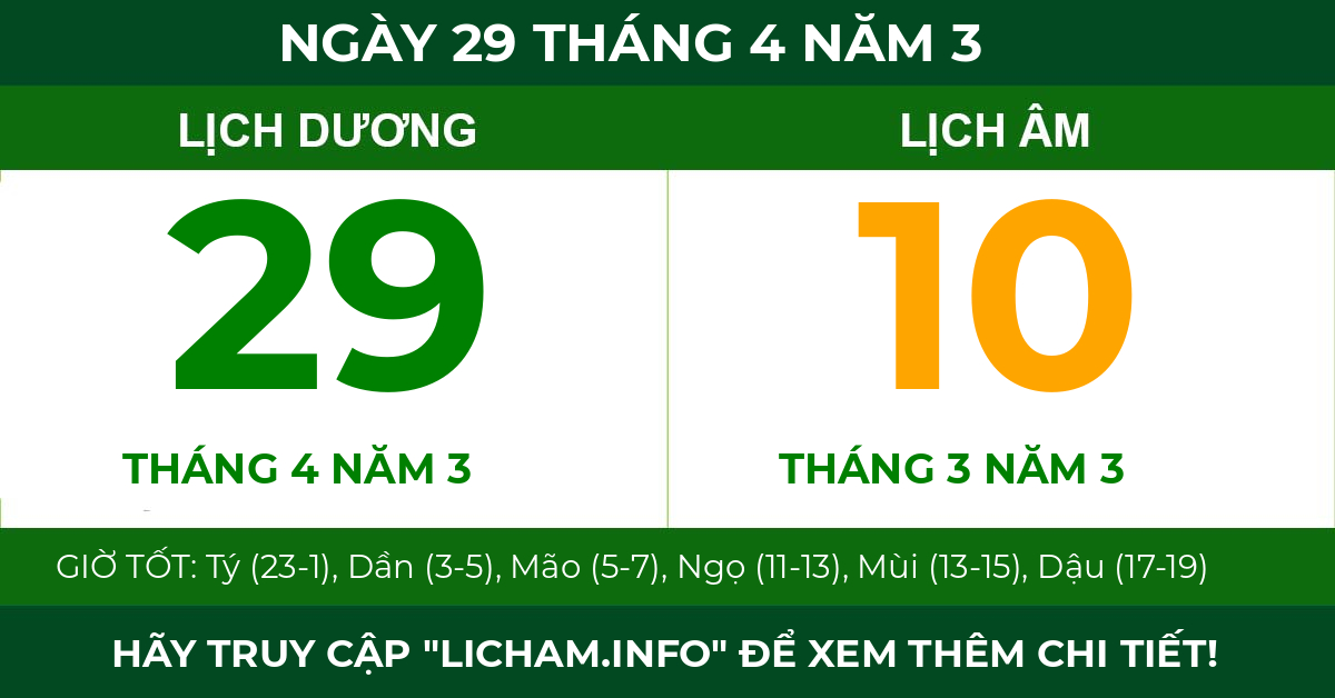 lịch âm ngày 29 tháng 4 năm 3