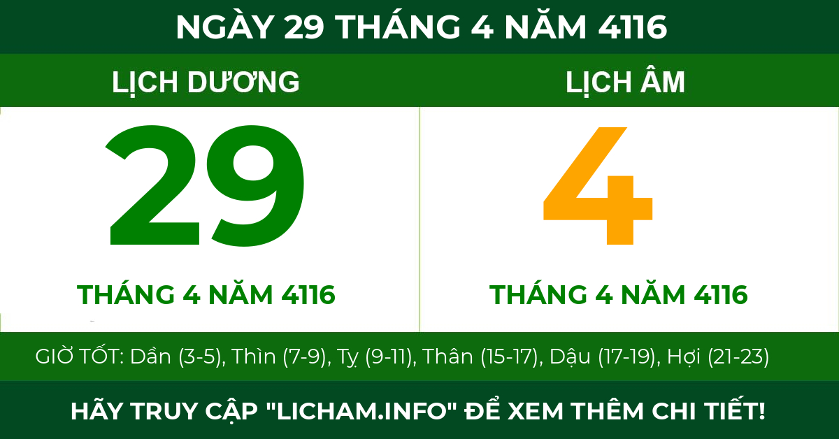 lịch âm ngày 29 tháng 4 năm 4116