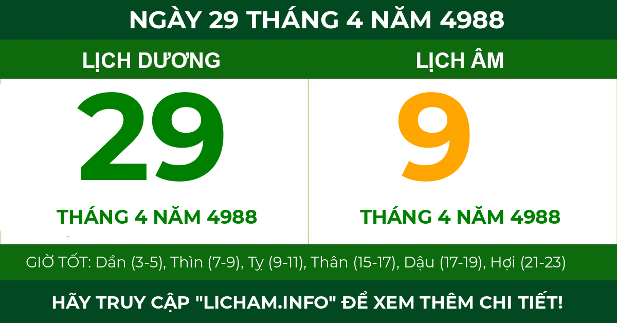 lịch âm ngày 29 tháng 4 năm 4988