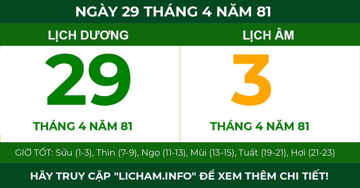 lịch âm ngày 29 tháng 4 năm 81