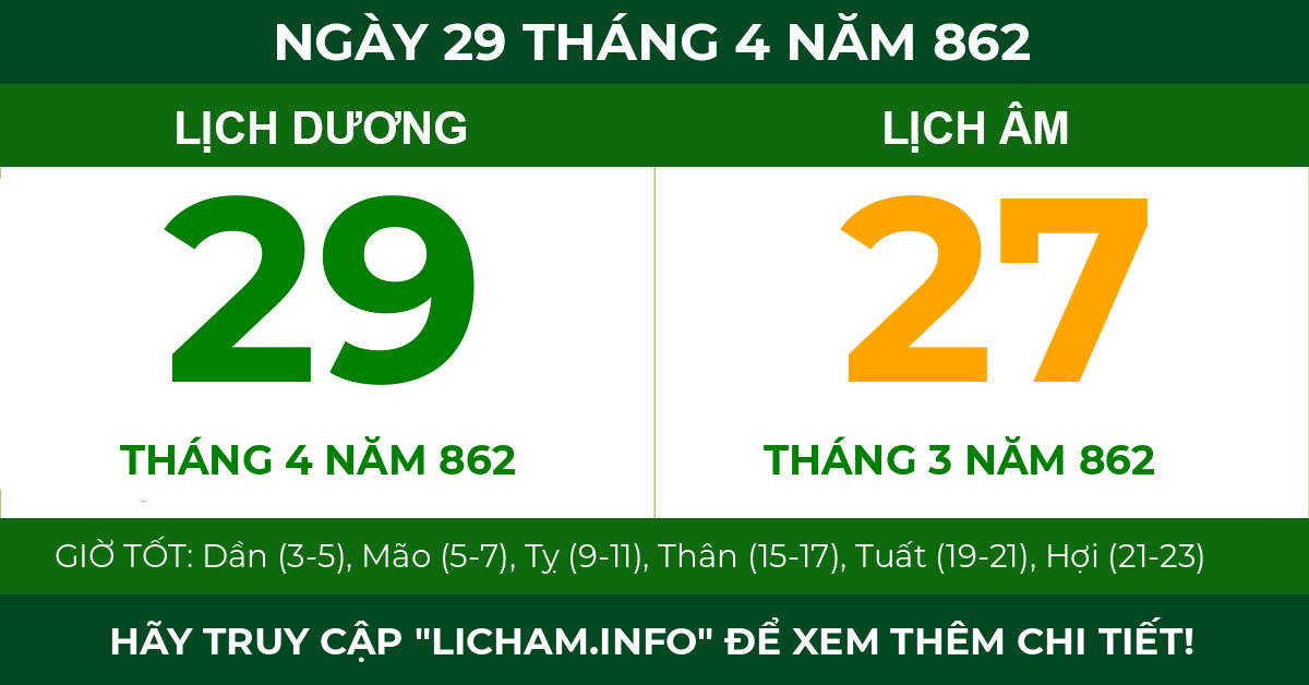 lịch âm ngày 29 tháng 4 năm 862