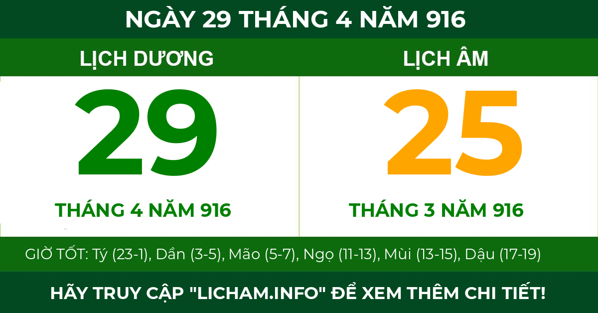 lịch âm ngày 29 tháng 4 năm 916