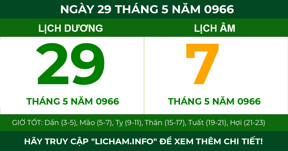 lịch âm ngày 29 tháng 5 năm 0966