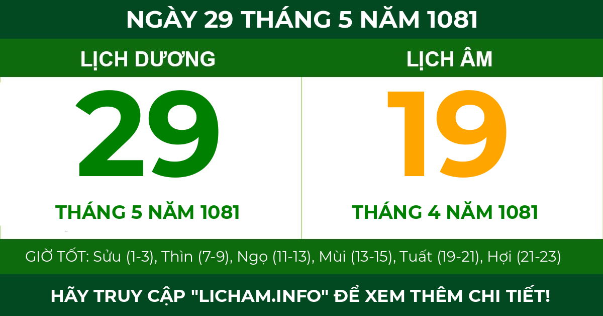 lịch âm ngày 29 tháng 5 năm 1081