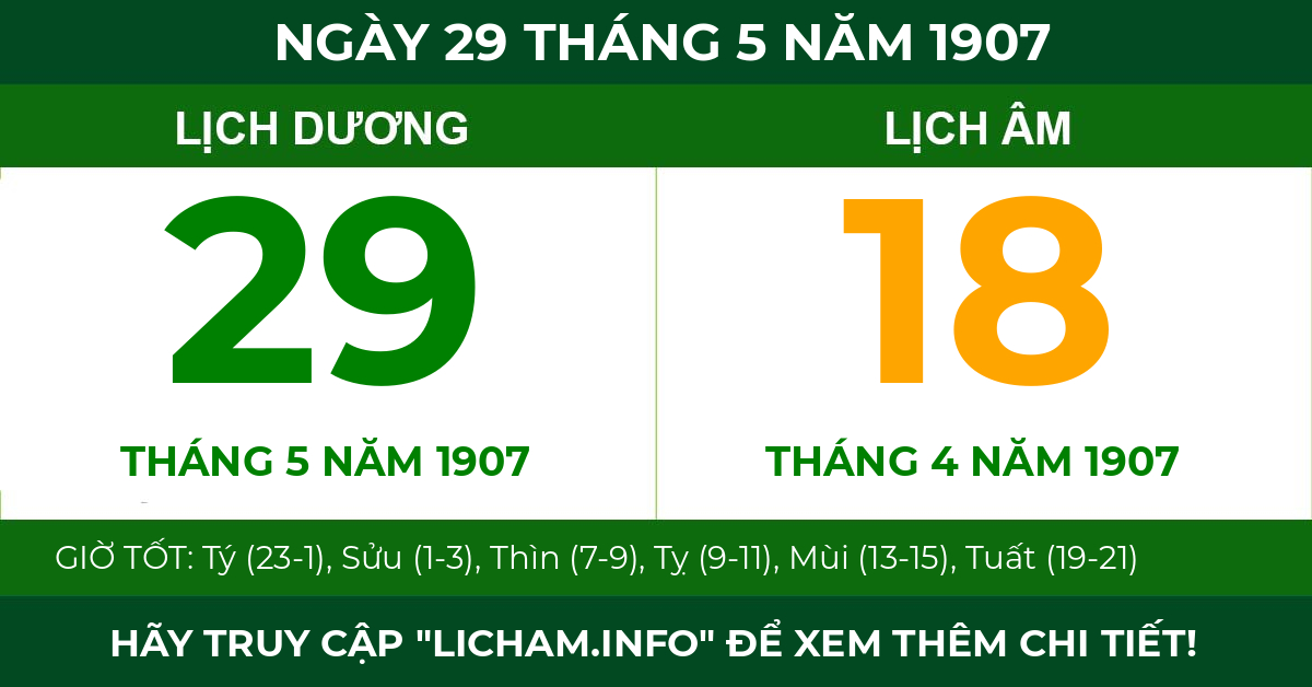lịch âm ngày 29 tháng 5 năm 1907